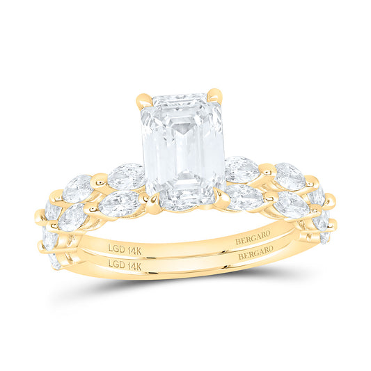 14K Yellow Or White Gold 3 1/5 Cttw Lab Grown Diamond 2 Cttw Center Emerald Bridal Set
