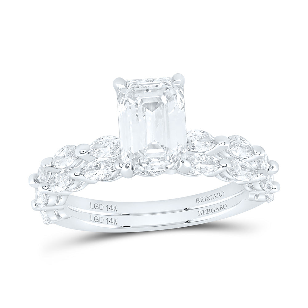 14K Yellow Or White Gold 3 1/5 Cttw Lab Grown Diamond 2 Cttw Center Emerald Bridal Set