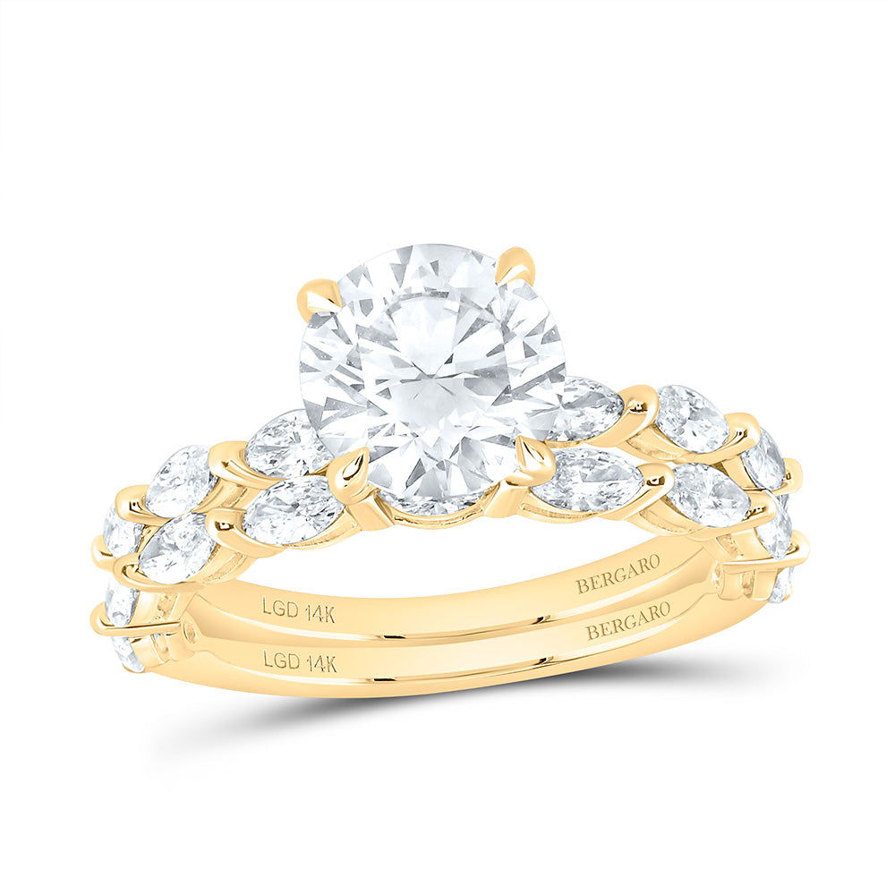 14K Yellow Or White Gold 3 1/5 Cttw Lab Grown Diamond 2 Cttw Center Round Bridal Set