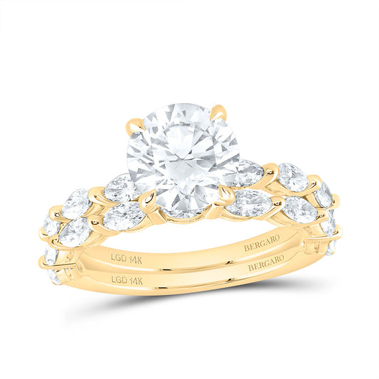 14K Yellow Or White Gold 3 1/5 Cttw Lab Grown Diamond 2 Cttw Center Round Bridal Set