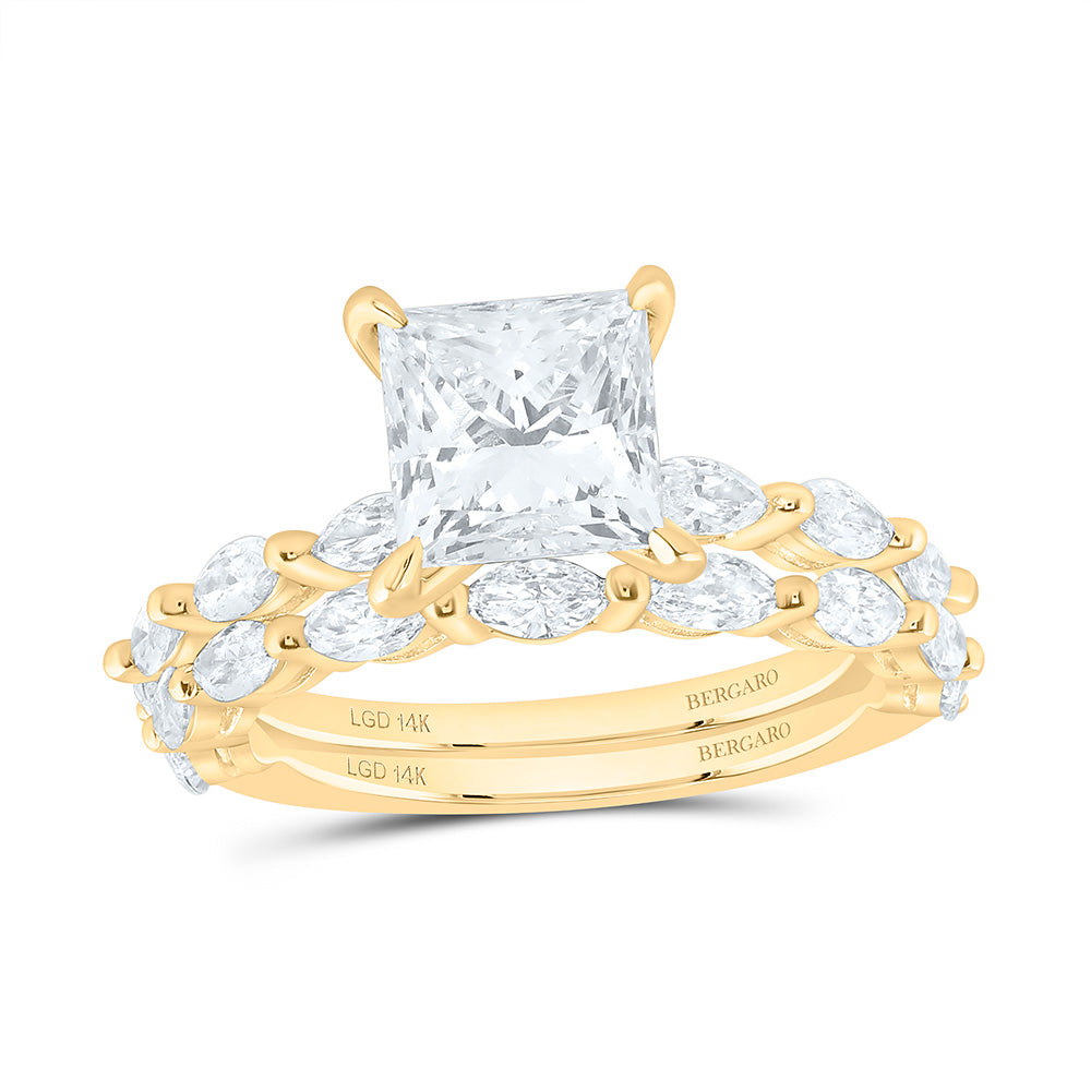 14K Yellow Or White Gold 3 1/5 Cttw Lab Grown Diamond 2 Cttw Center Princess Bridal Set