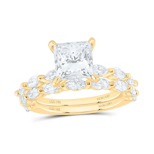 14K Yellow Or White Gold 3 1/5 Cttw Lab Grown Diamond 2 Cttw Center Princess Bridal Set