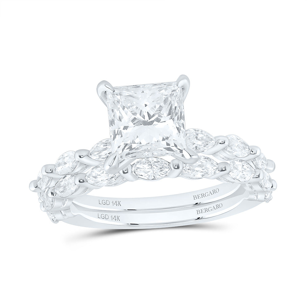 14K Yellow Or White Gold 3 1/5 Cttw Lab Grown Diamond 2 Cttw Center Princess Bridal Set