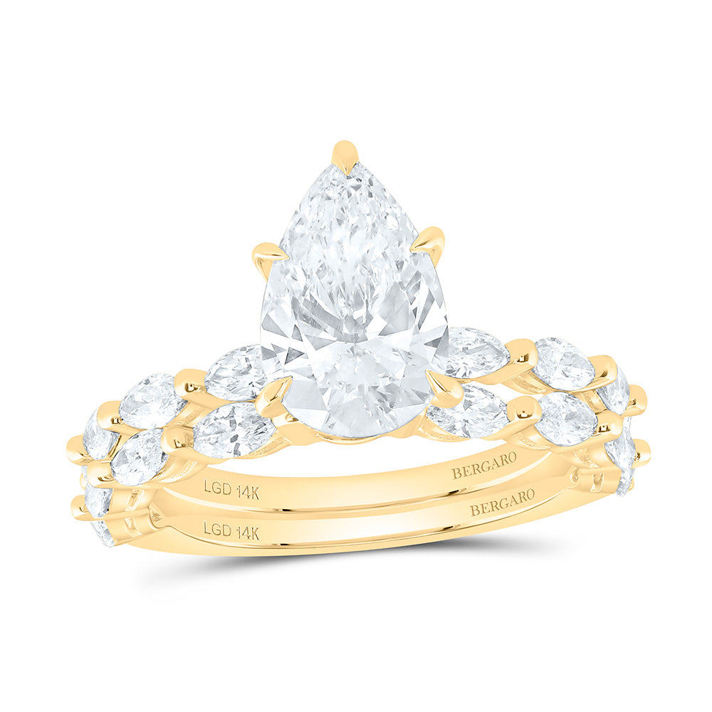 14K Yellow Or White Gold 3 Cttw Lab Grown Diamond 2 Cttw Center Pear Bridal Set