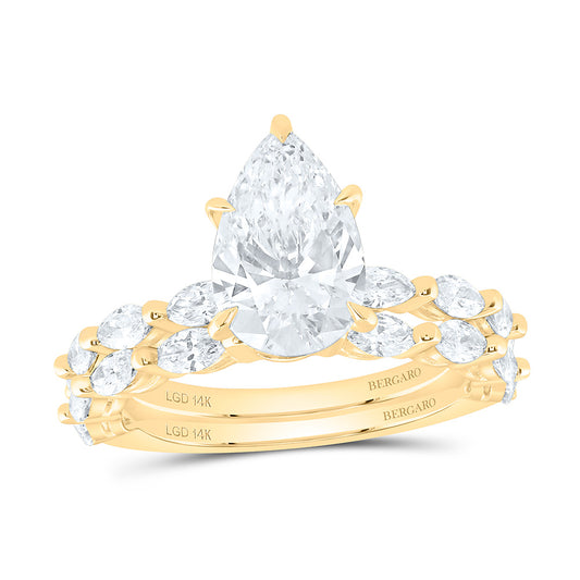 14K Yellow Or White Gold 3 Cttw Lab Grown Diamond 2 Cttw Center Pear Bridal Set