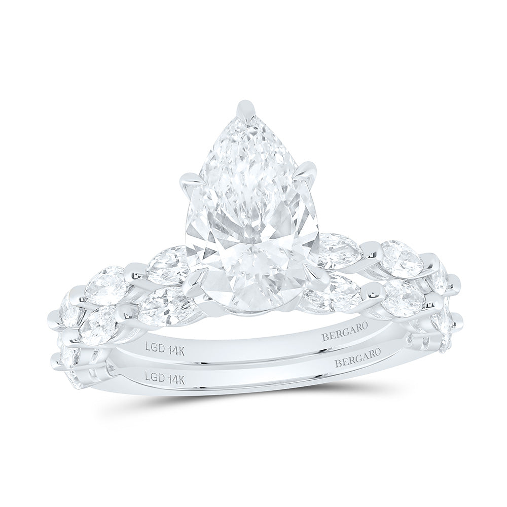 14K Yellow Or White Gold 3 Cttw Lab Grown Diamond 2 Cttw Center Pear Bridal Set