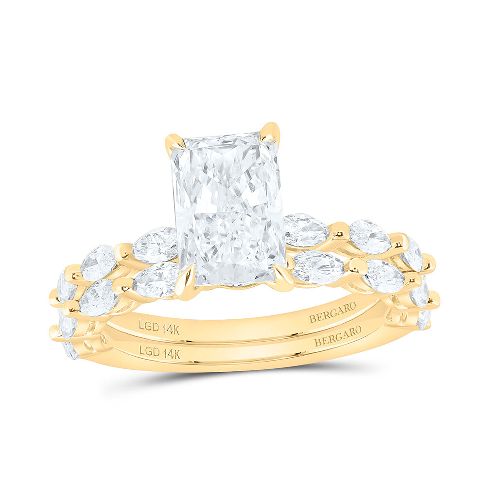 14K Yellow Or White Gold 3 Cttw Lab Grown Diamond 2 Cttw Center Radiant Bridal Set