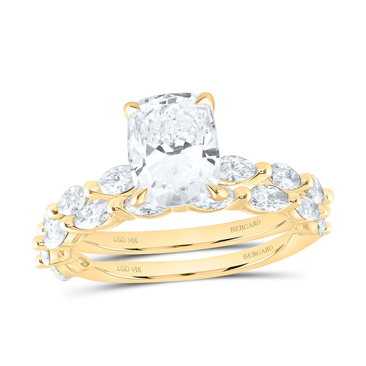 14K Yellow Or White Gold 3 Cttw Lab Grown Diamond 2 Cttw Center Cushion Bridal Set