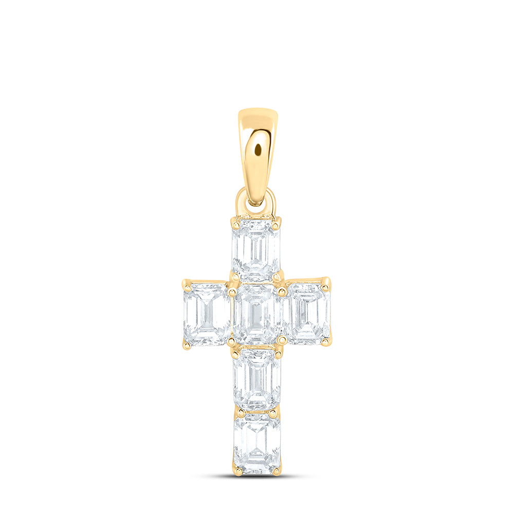 14K Yellow Or White Gold 1 1/2 Cttw Lab Grown Diamond Fashion Emerald Cross Pendant