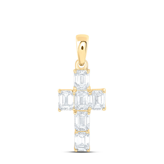 14K Yellow Or White Gold 1 1/2 Cttw Lab Grown Diamond Fashion Emerald Cross Pendant