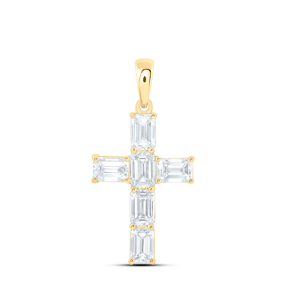 14K Yellow Or White Gold 1 3/4 Cttw Lab Grown Diamond Fashion Emerald Cross Pendant