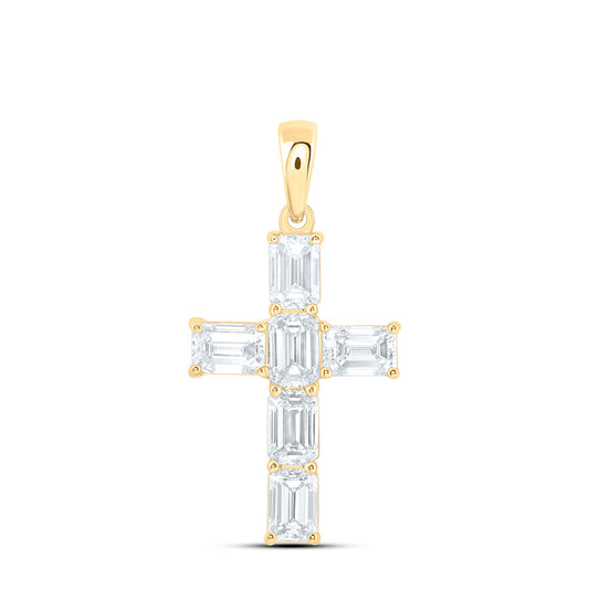 14K Yellow Or White Gold 1 3/4 Cttw Lab Grown Diamond Fashion Emerald Cross Pendant