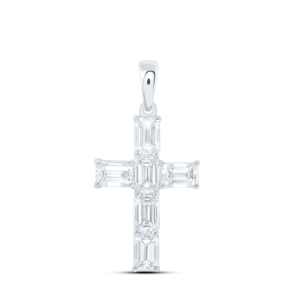 14K Yellow Or White Gold 1 3/4 Cttw Lab Grown Diamond Fashion Emerald Cross Pendant