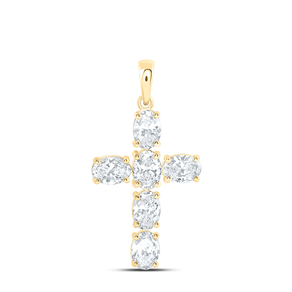 14K Yellow Or White Gold 1 7/8 Cttw Lab Grown Diamond Fashion Oval Cross Pendant