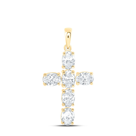 14K Yellow Or White Gold 1 7/8 Cttw Lab Grown Diamond Fashion Oval Cross Pendant