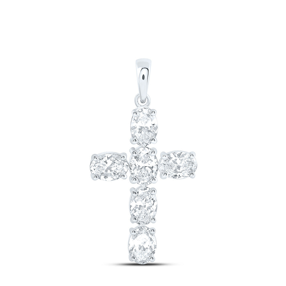 14K Yellow Or White Gold 1 7/8 Cttw Lab Grown Diamond Fashion Oval Cross Pendant