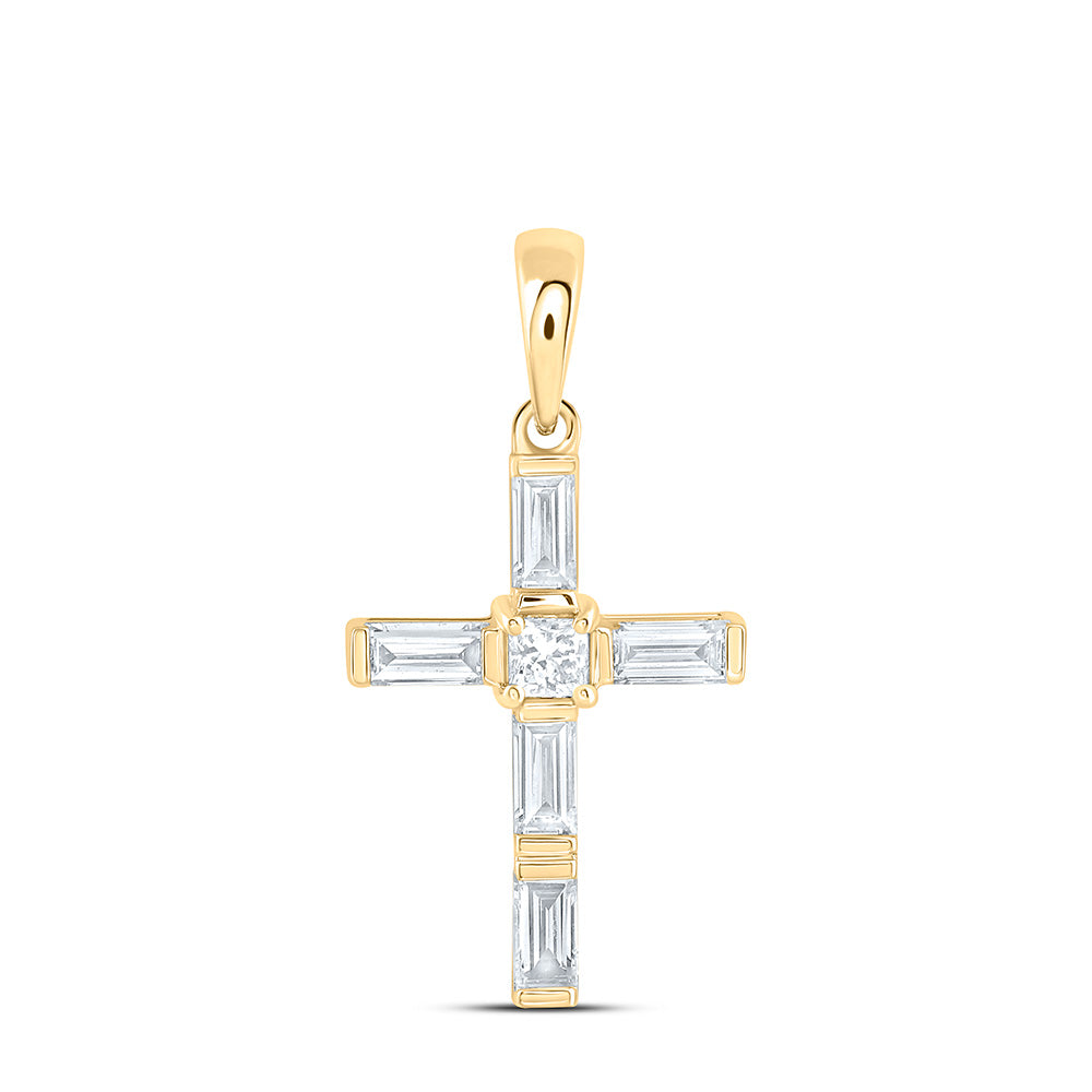 14K Yellow Or White Gold 5/8 Cttw Lab Grown Diamond Fashion Baguette Cross Pendant