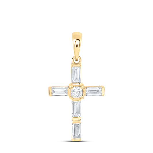 14K Yellow Or White Gold 5/8 Cttw Lab Grown Diamond Fashion Baguette Cross Pendant