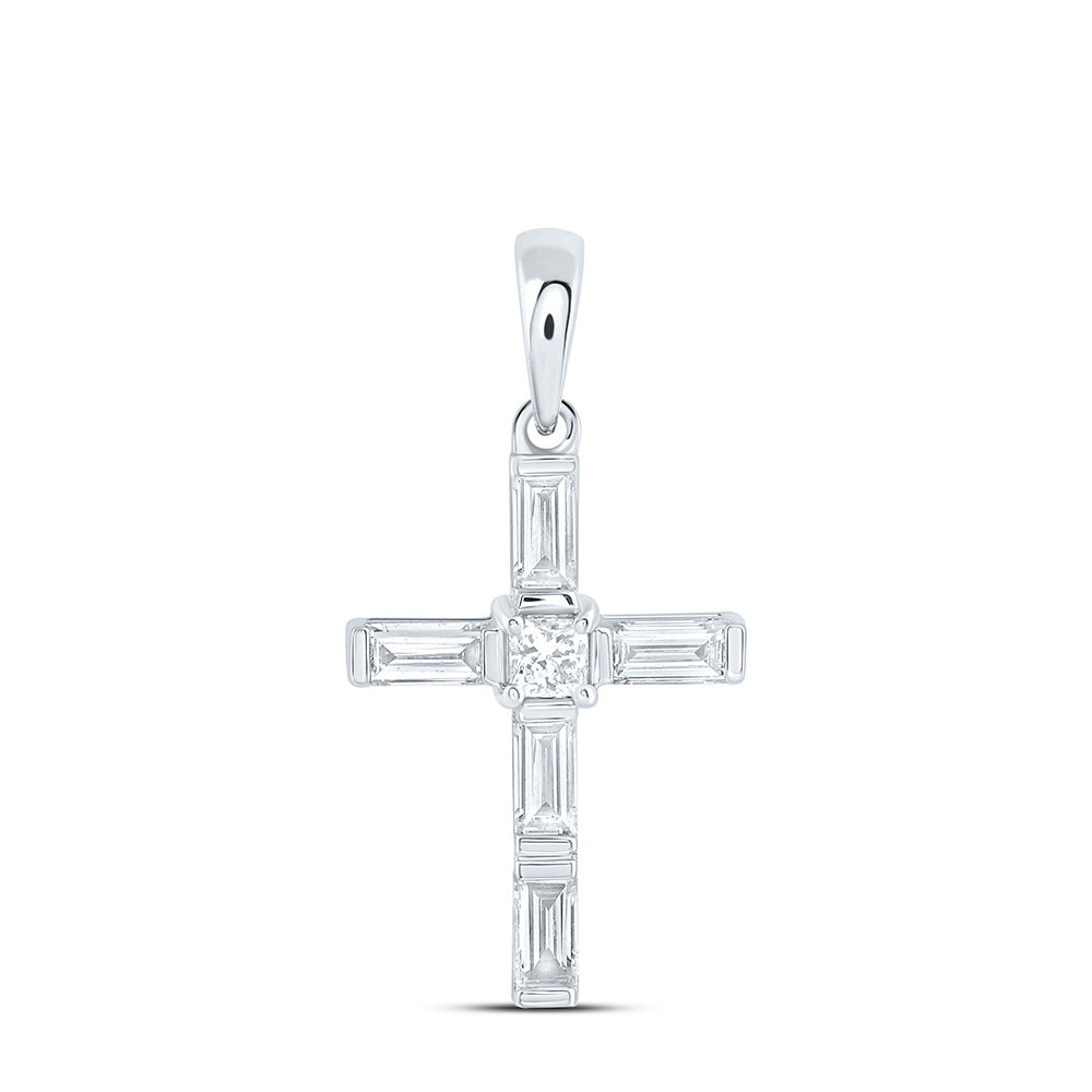 14K Yellow Or White Gold 5/8 Cttw Lab Grown Diamond Fashion Baguette Cross Pendant