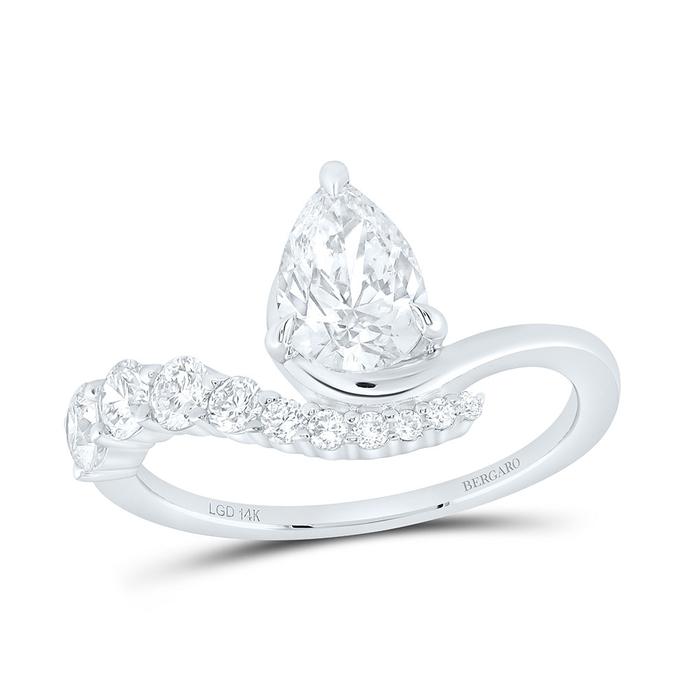 14K Yellow Or White Gold 1 1/2 Cttw Lab Grown Diamond 1 Cttw Center Pear Engagement Ring
