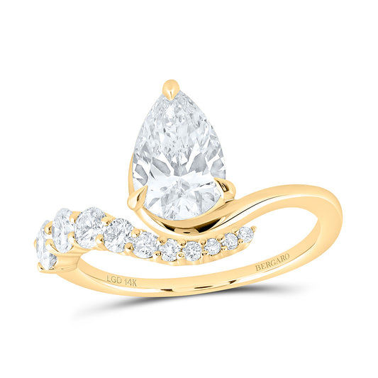 14K Yellow Or White Gold 2 Cttw Lab Grown Diamond 1 1/2 Cttw Center Pear Engagement Ring
