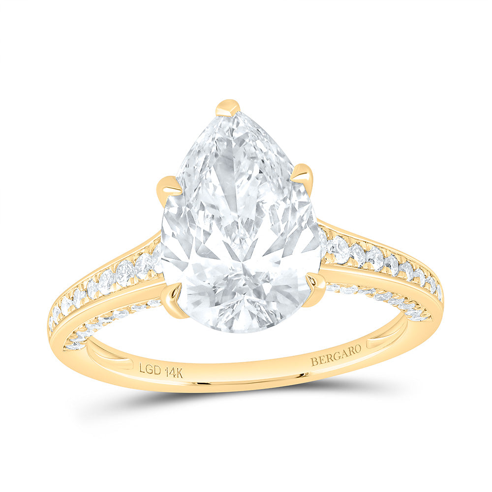 14K Yellow Or White Gold 3 5/8 Cttw Lab Grown Diamond 3 Cttw Center Pear Engagement Ring