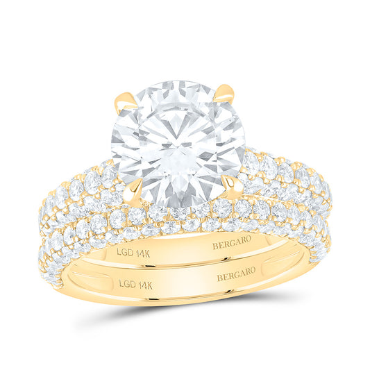 14K Yellow Gold 5 Cttw Lab Grown Diamond 3 Cttw Center Round Bridal Set