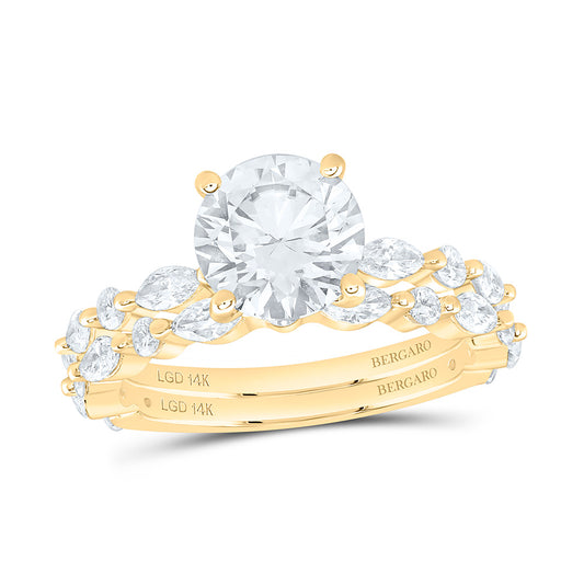 14K Yellow Or White Gold 3 Cttw Lab Grown Diamond 2 Cttw Center Round Bridal Set
