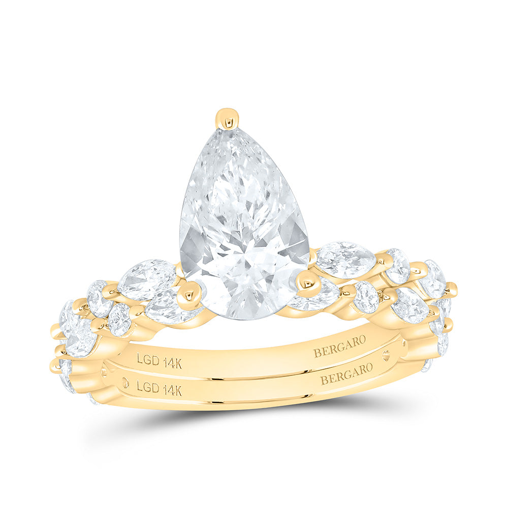 14K Yellow Or White Gold 3 Cttw Lab Grown Diamond 2 Cttw Center Pear Bridal Set