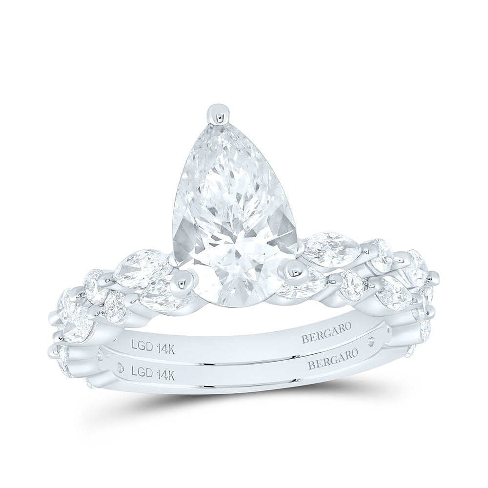 14K Yellow Or White Gold 3 Cttw Lab Grown Diamond 2 Cttw Center Pear Bridal Set
