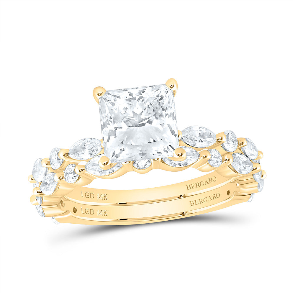 14K Yellow Or White Gold 3 1/5 Cttw Lab Grown Diamond 2 Cttw Center Princess Bridal Set