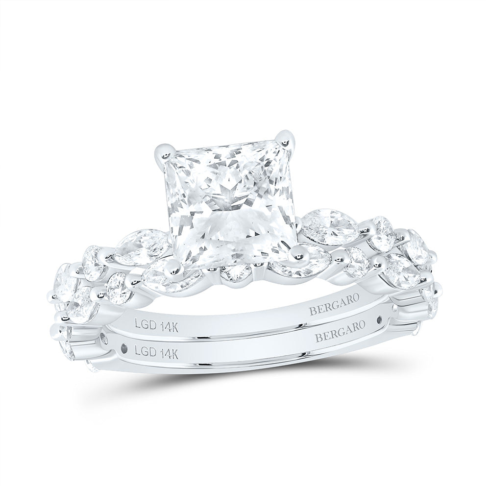 14K Yellow Or White Gold 3 1/5 Cttw Lab Grown Diamond 2 Cttw Center Princess Bridal Set