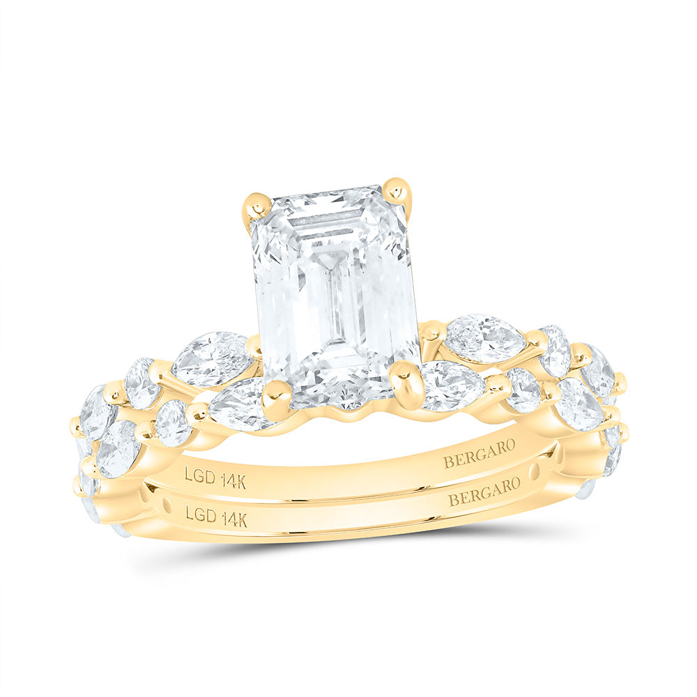 14K Yellow Or White Gold 3 Cttw Lab Grown Diamond 2 Cttw Center Emerald Bridal Set