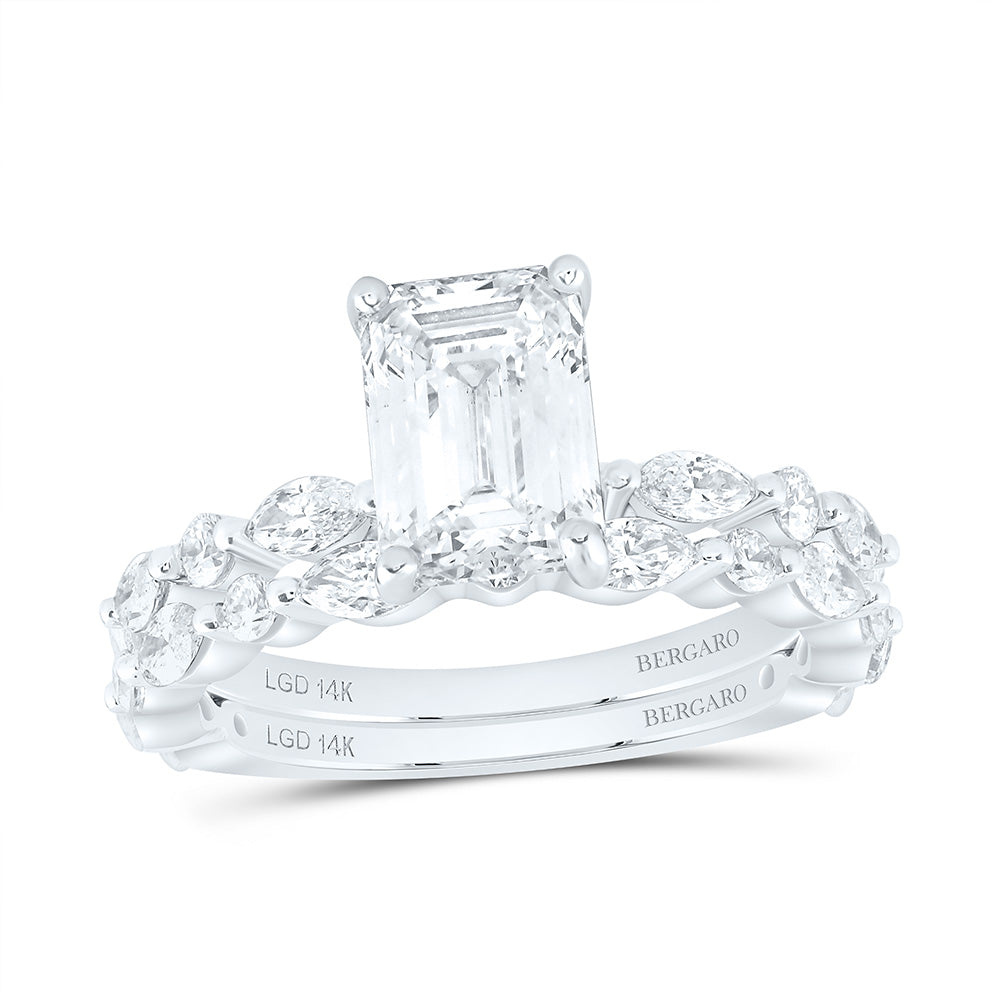 14K Yellow Or White Gold 3 Cttw Lab Grown Diamond 2 Cttw Center Emerald Bridal Set