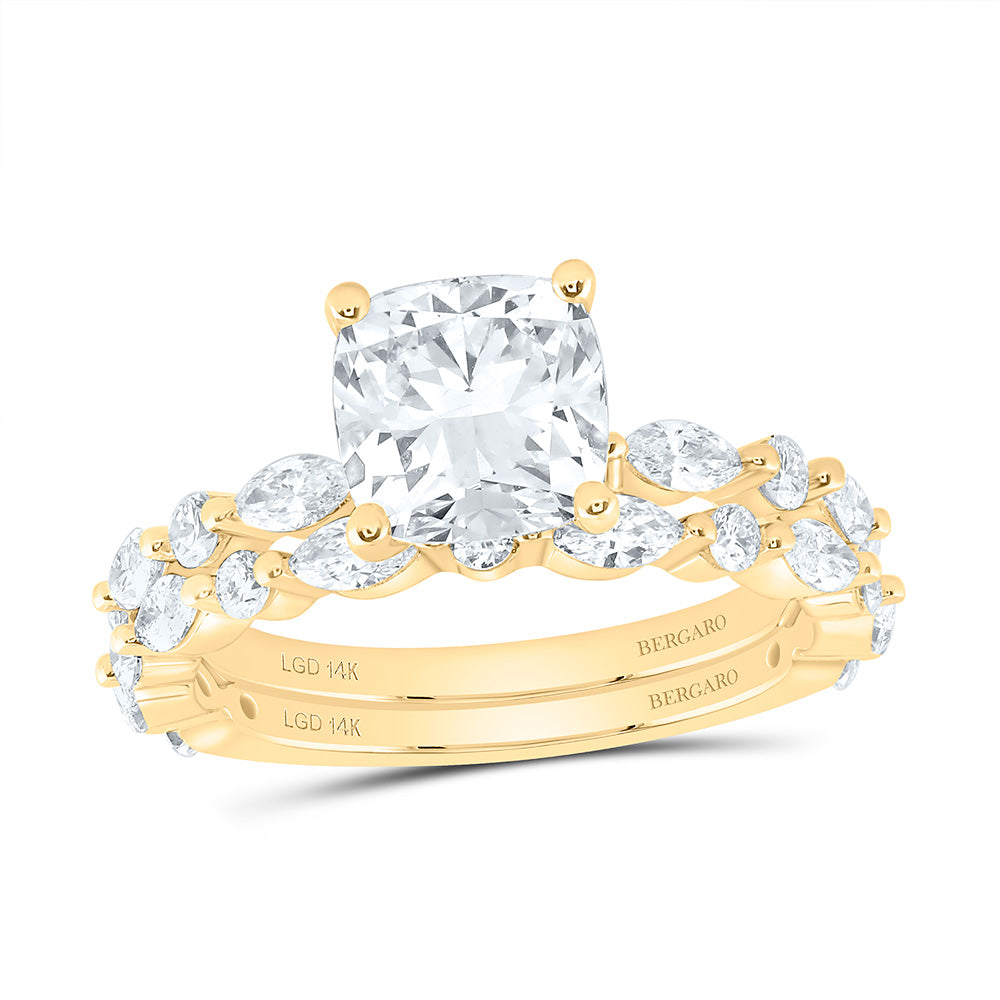 14K Yellow Or White Gold 3 Cttw Lab Grown Diamond 2 Cttw Center Cushion Bridal Set