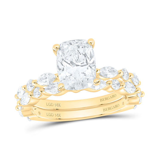 14K Yellow Or White Gold 3 Cttw Lab Grown Diamond 2 Cttw Center Cushion Elongated Cushion Bridal Set