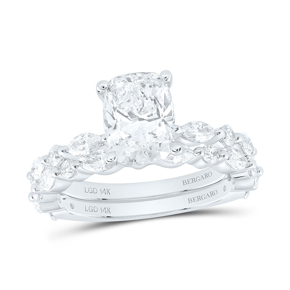 14K Yellow Or White Gold 3 Cttw Lab Grown Diamond 2 Cttw Center Cushion Elongated Cushion Bridal Set