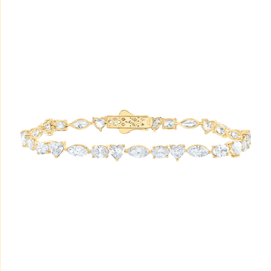 14K Yellow Or White  Gold 9 7/8 Cttw Lab Grown Diamond Fashion Heart Bracelet (7 Inch)