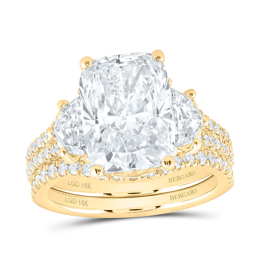 14K Yellow Gold 6 1/2 Cttw Lab Grown Diamond 5 Cttw Center Cushion Bridal Set