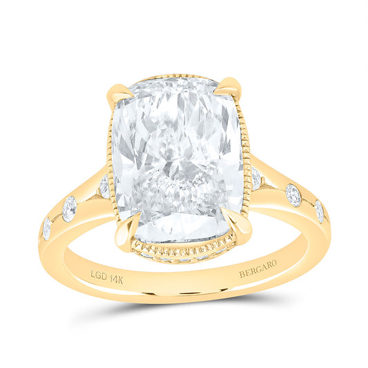 14K Yellow Gold 5 1/3 Cttw Lab Grown Diamond 5 Cttw Center Cushion Engagement Ring