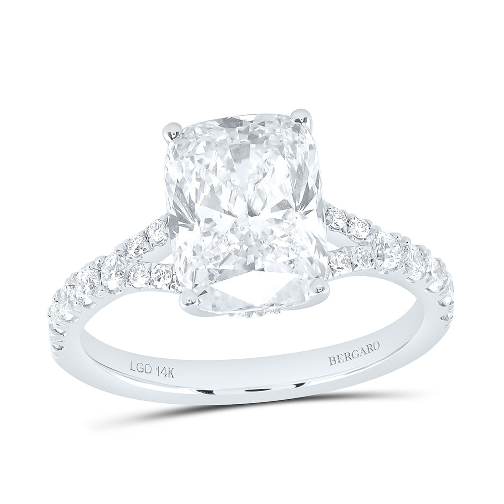 14K Yellow Or White Gold 3 1/2 Cttw Lab Grown Diamond 3 Cttw Center Cushion Engagement Ring