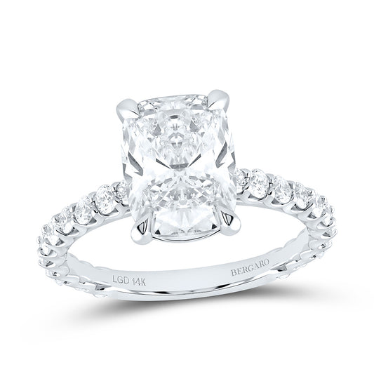 14K White Gold 3 5/8 Cttw Lab Grown Diamond 3 Cttw Center Cushion Engagement Ring