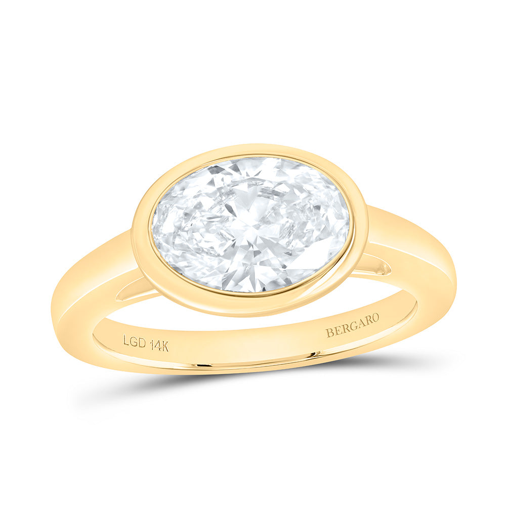14K Yellow Or White Gold 2 Cttw Lab Grown Diamond Oval Bezel Engagement Ring