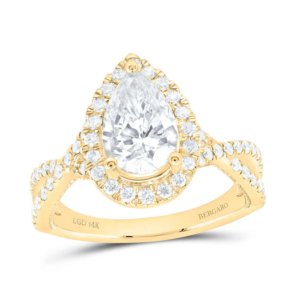 14K Yellow Or White Gold 2 1/4 Cttw Lab Grown Diamond 1 1/2 Cttw Center Pear Single Halo Engagement Ring