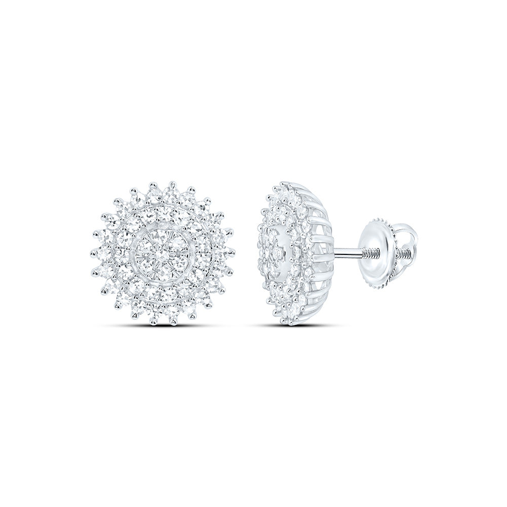 Sterling Silver 5/8 Cttw Lab Grown Diamond Flower Mens Earring