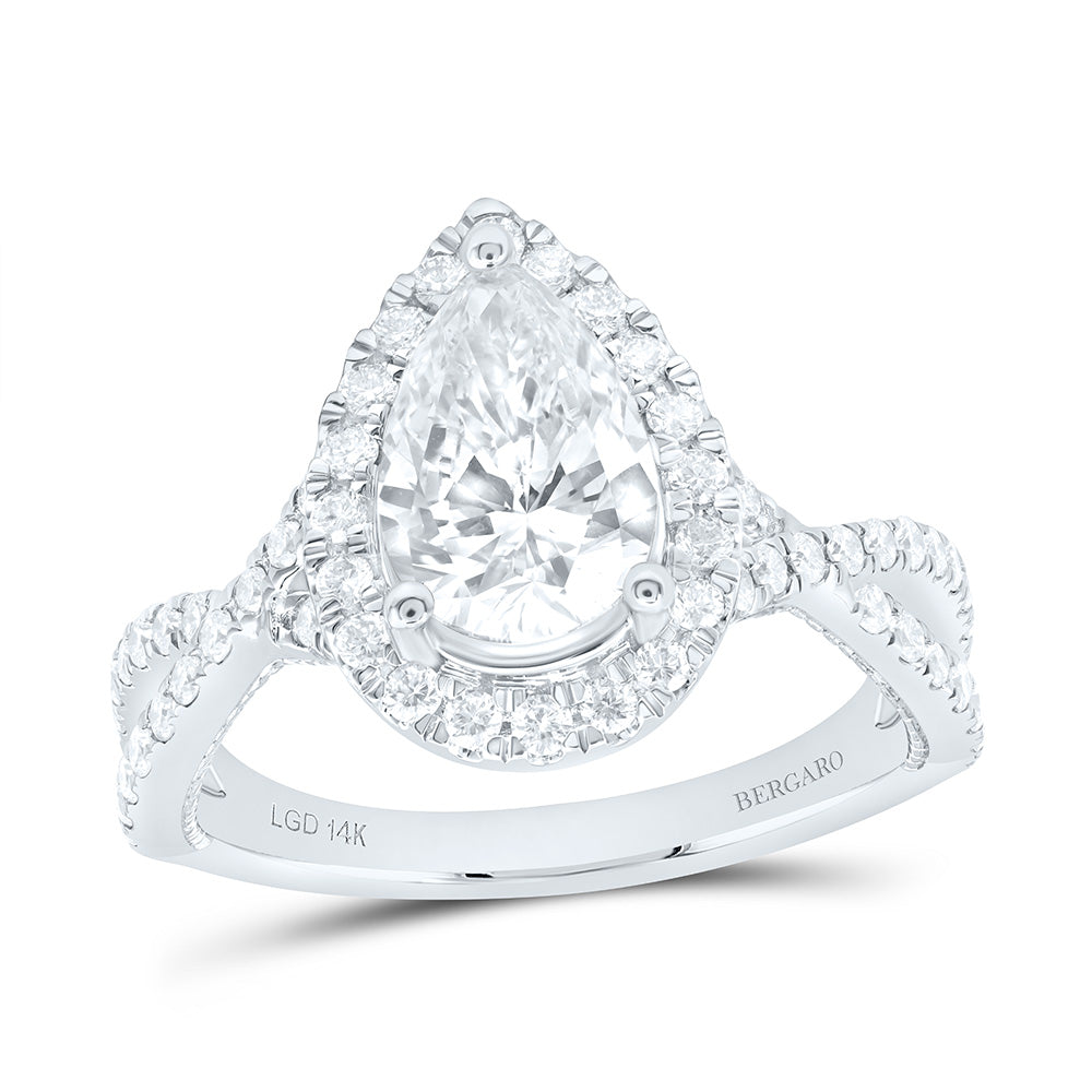 14K Yellow Or White Gold 2 1/4 Cttw Lab Grown Diamond 1 1/2 Cttw Center Pear Single Halo Engagement Ring