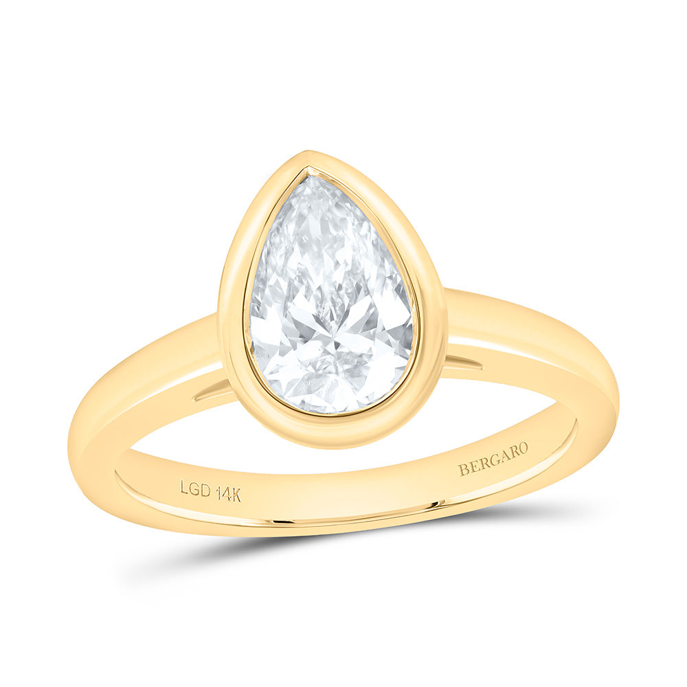 14K Yellow Or White Gold 1 Cttw Lab Grown Diamond Pear Bezel Engagement Ring