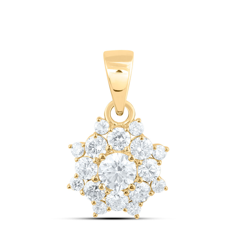 10K Yellow Or White Gold 7/8 Cttw Lab Grown Diamond Flower Mens Charm Pendant
