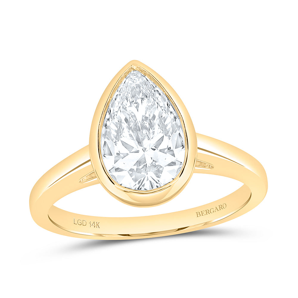 14K Yellow Or White Gold 2 Cttw Lab Grown Diamond Pear Bezel Engagement Ring