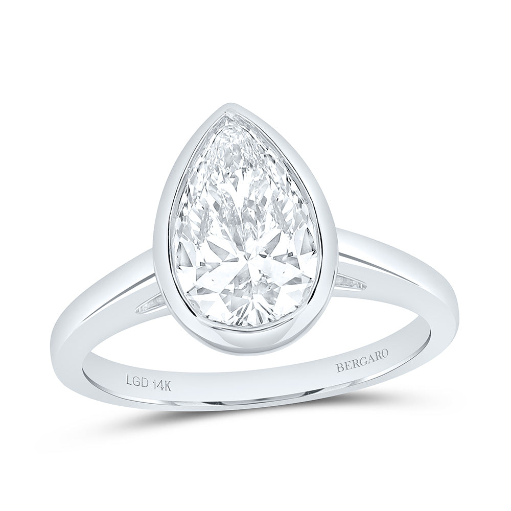 14K Yellow Or White Gold 2 Cttw Lab Grown Diamond Pear Bezel Engagement Ring